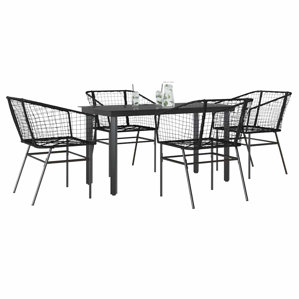 Conjunto de jantar jardim 5 peças vidro vime PE preto