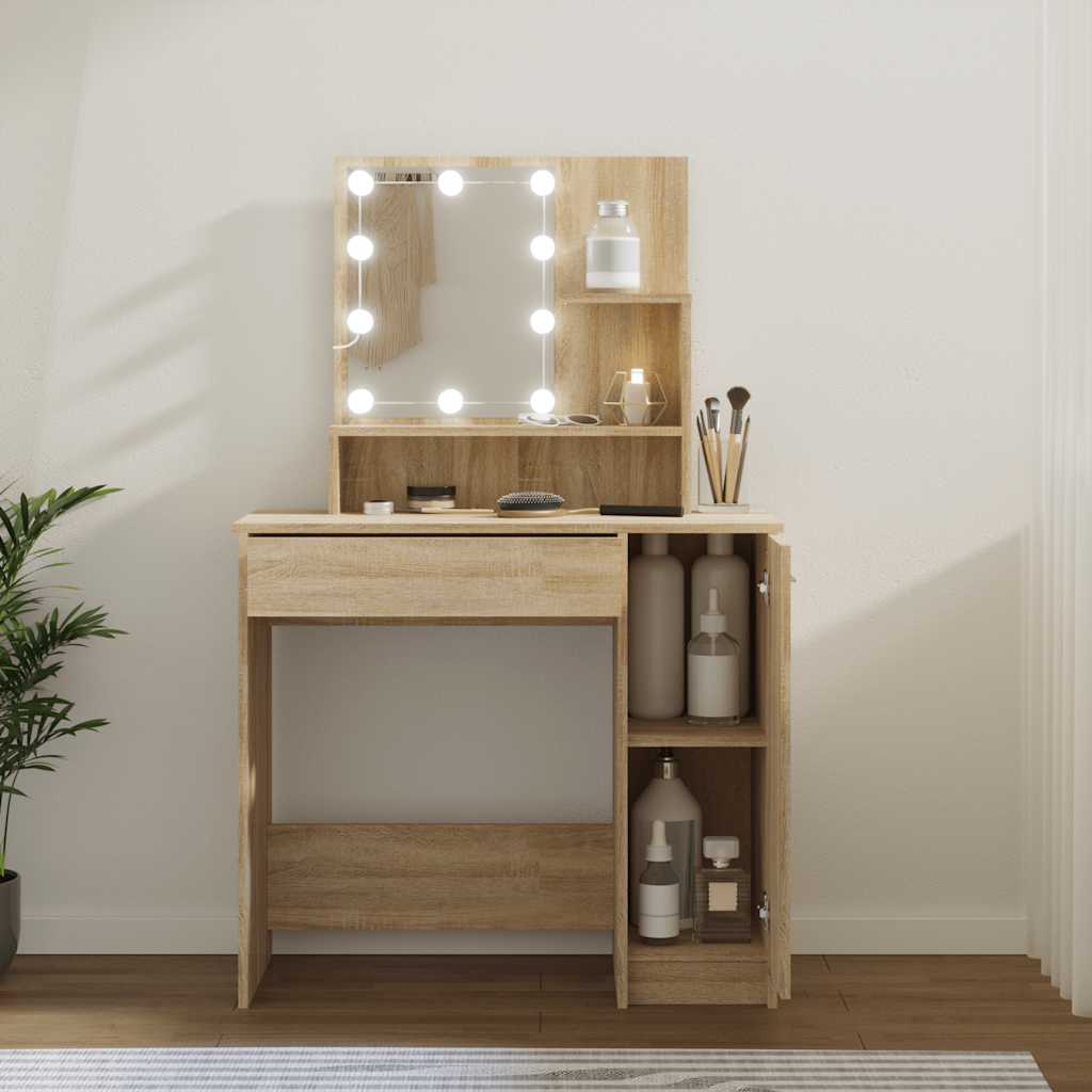 Toucador com leds 86,5x35x136 cm carvalho sonoma