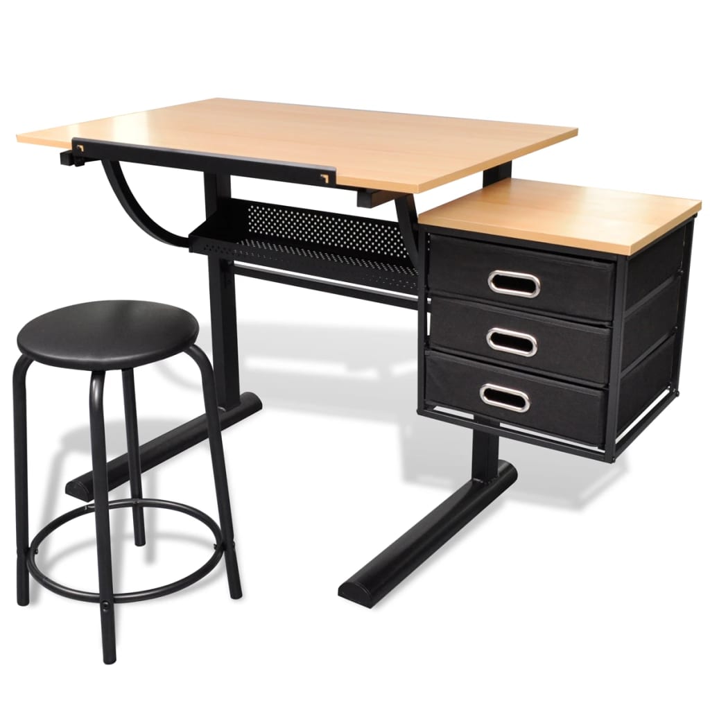 Mesa de desenho inclinável com banco