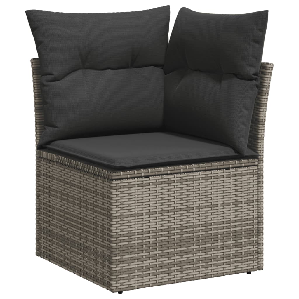 9 Pcs conjunto sofás p/ jardim com almofadões vime PE cinzento