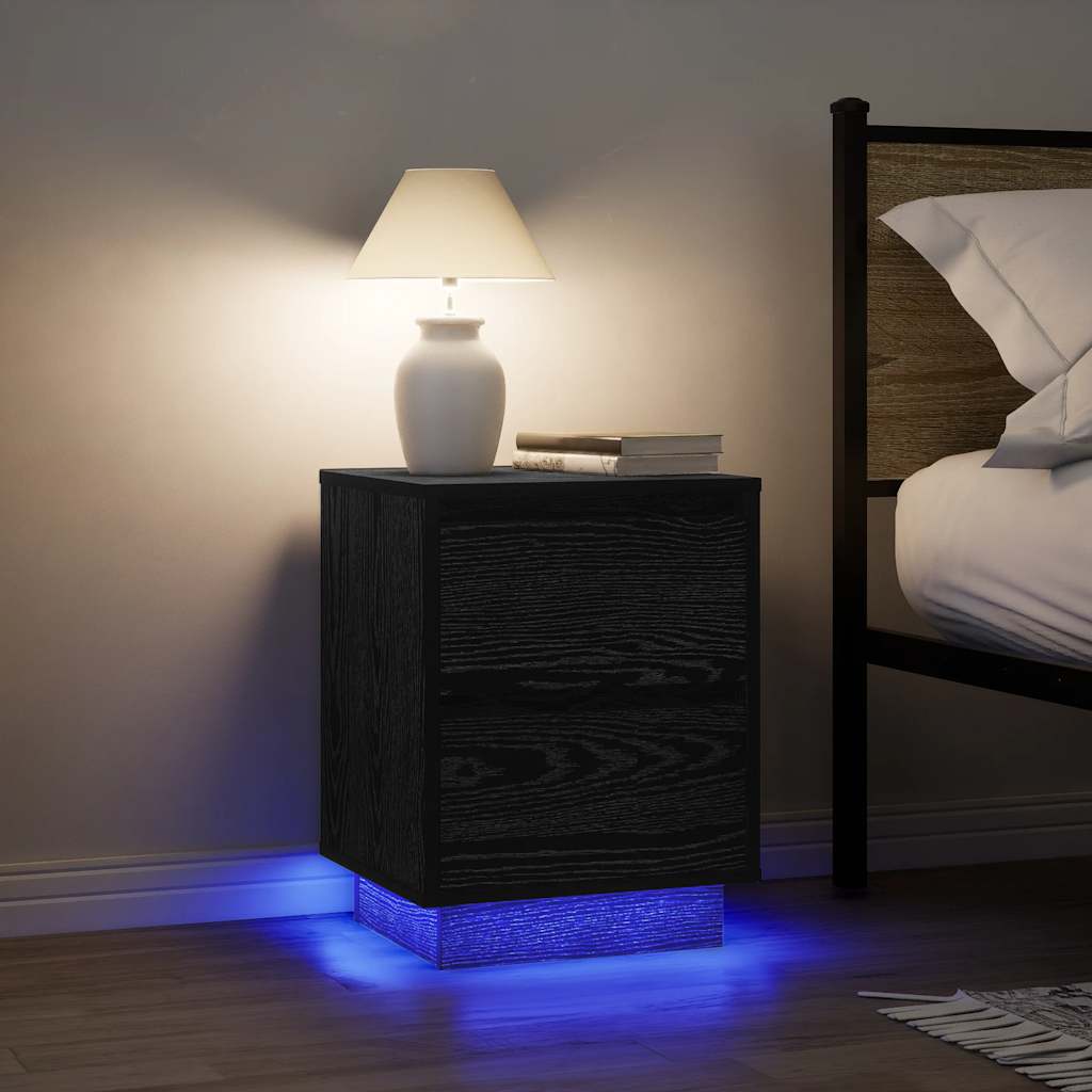 Mesas cabeceira c/ luzes LED 2 pcs 38x34x50 cm preto
