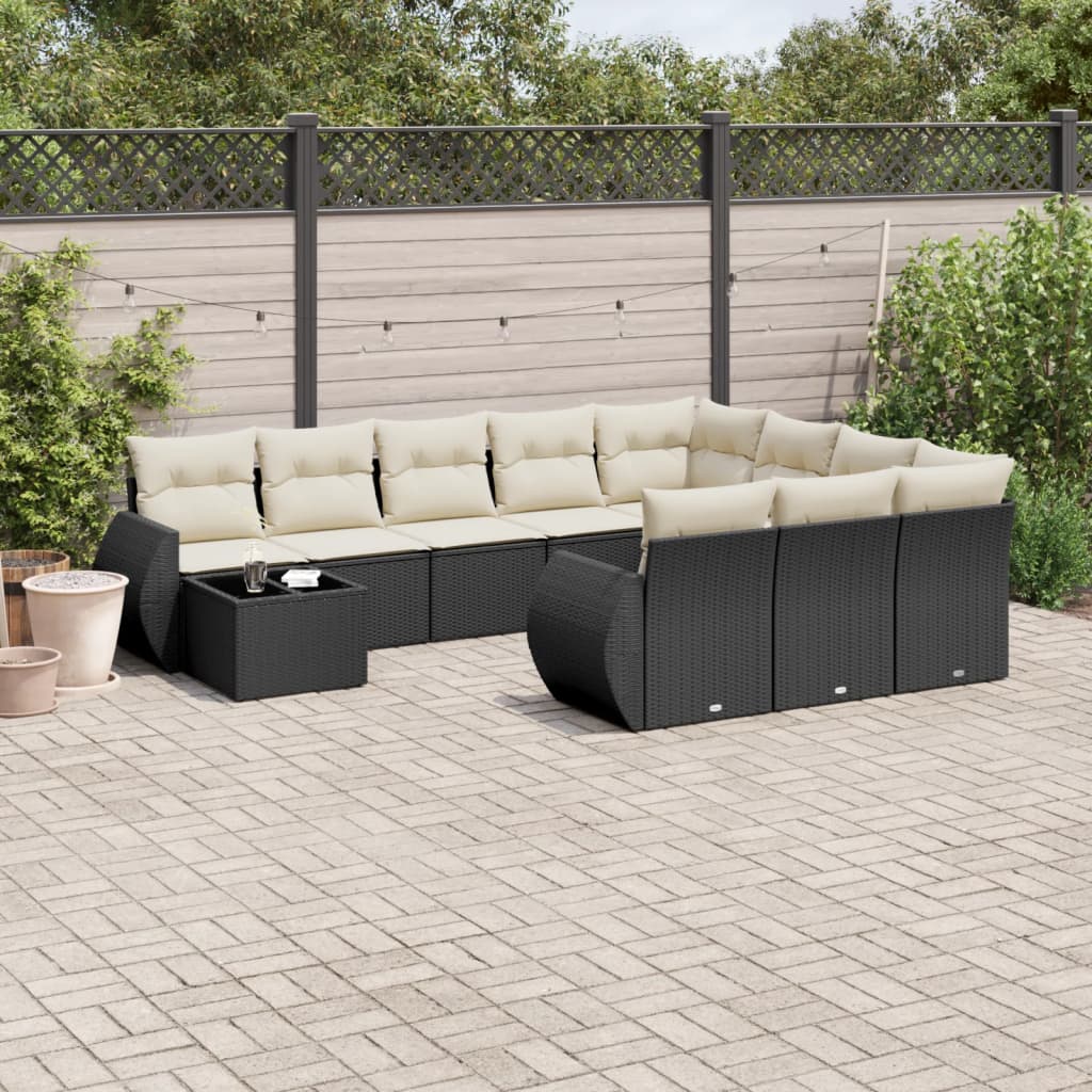 11 Pcs conjunto sofás de jardim c/ almofadões vime PE preto