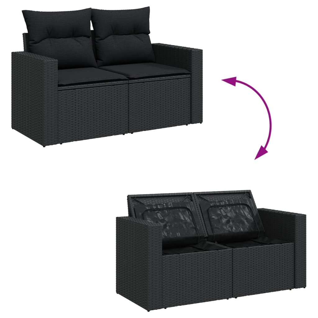 10 Pcs conjunto sofás de jardim c/ almofadões vime PE preto