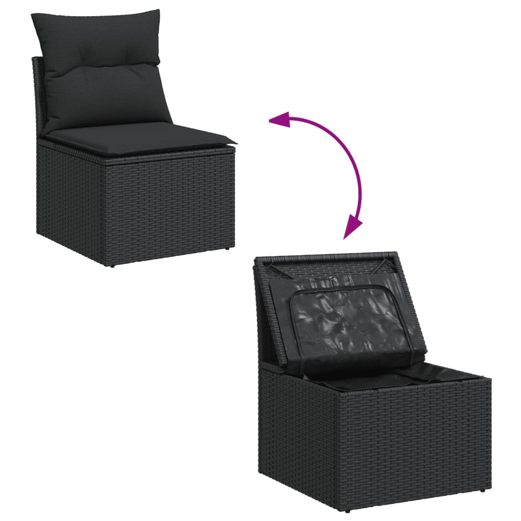 10 Pcs conjunto sofás de jardim c/ almofadões vime PE preto
