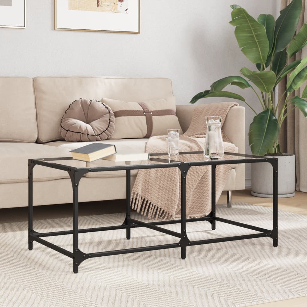 Mesa de centro c/ topo em vidro transparente 98,5x50x40 cm aço