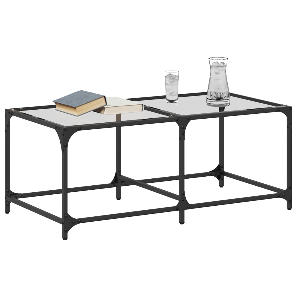 Mesa de centro c/ topo em vidro transparente 98,5x50x40 cm aço