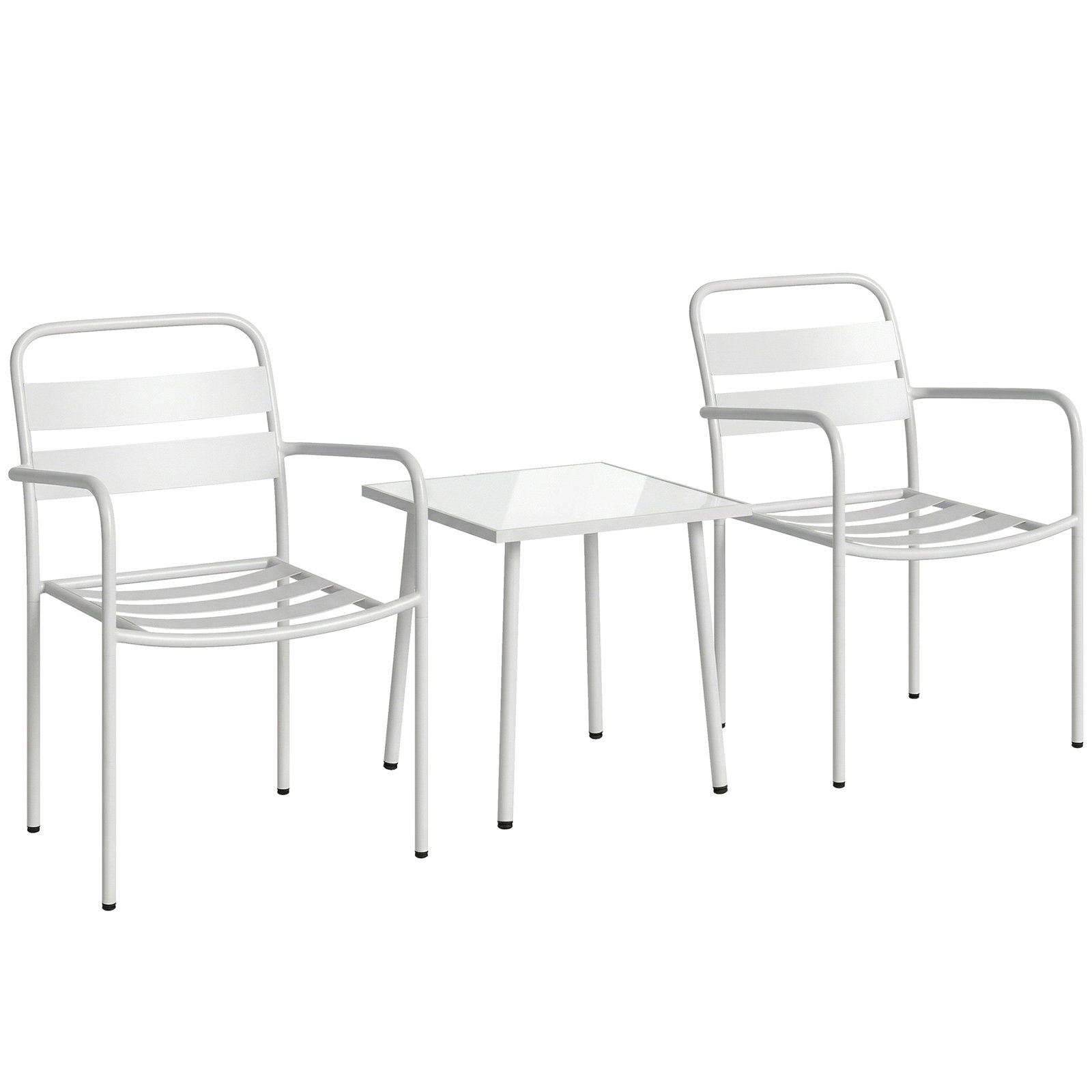 Conjunto de jardim com 3 peças em aço galvanizado com 2 cadeiras e mesa de vidro temperado branco