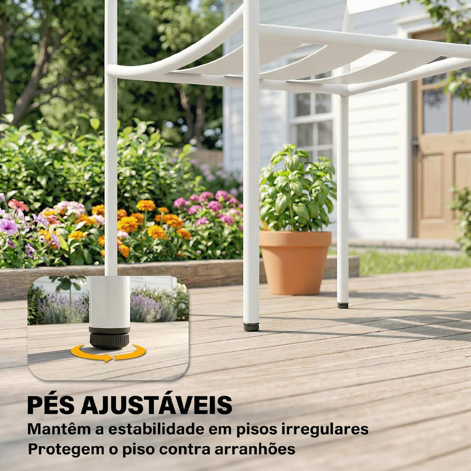 Conjunto de jardim com 3 peças em aço galvanizado com 2 cadeiras e mesa de vidro temperado branco