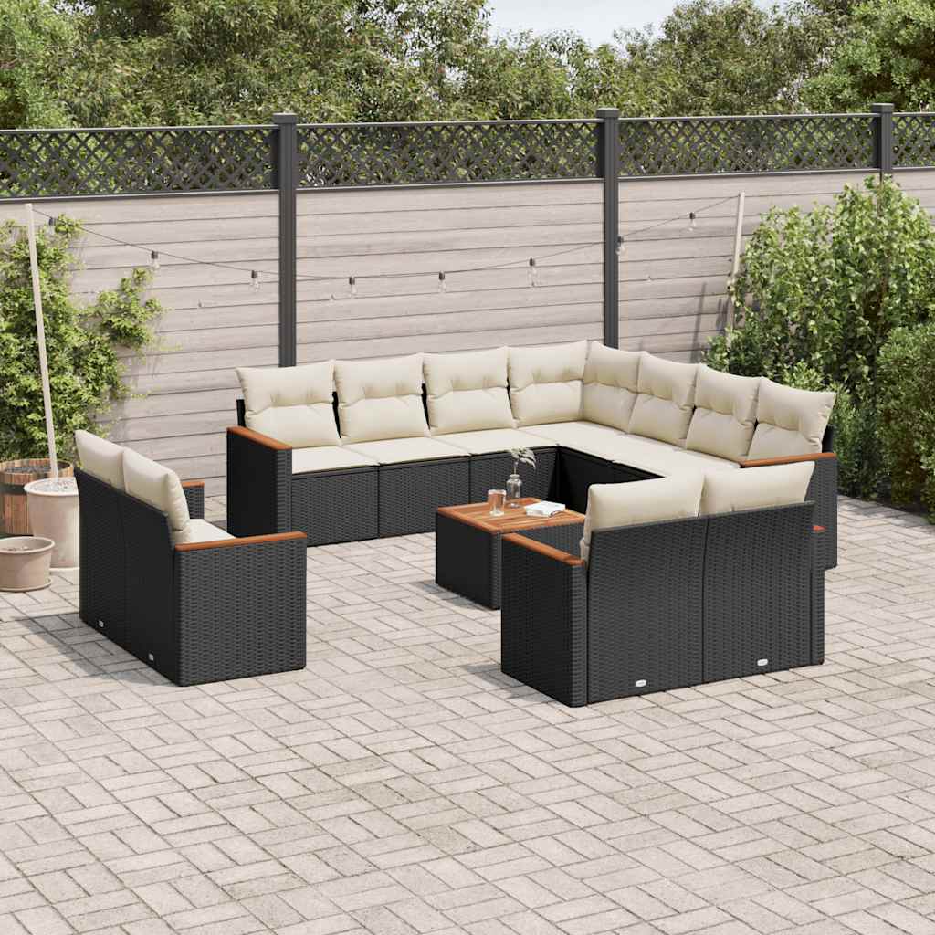12 Pcs conjunto de sofás de jardim c/ almofadões vime PE preto