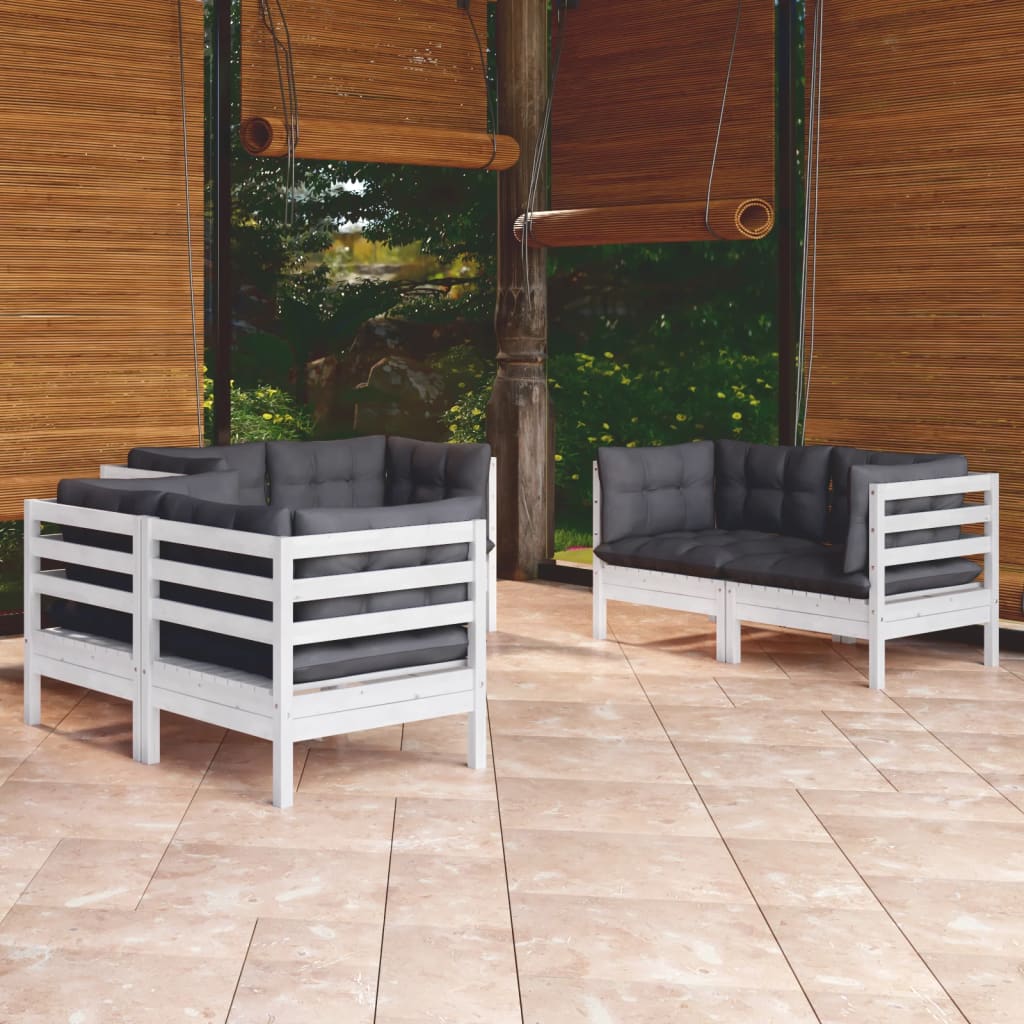 6 Pcs conjunto lounge de jardim c/ almofadões pinho maciço