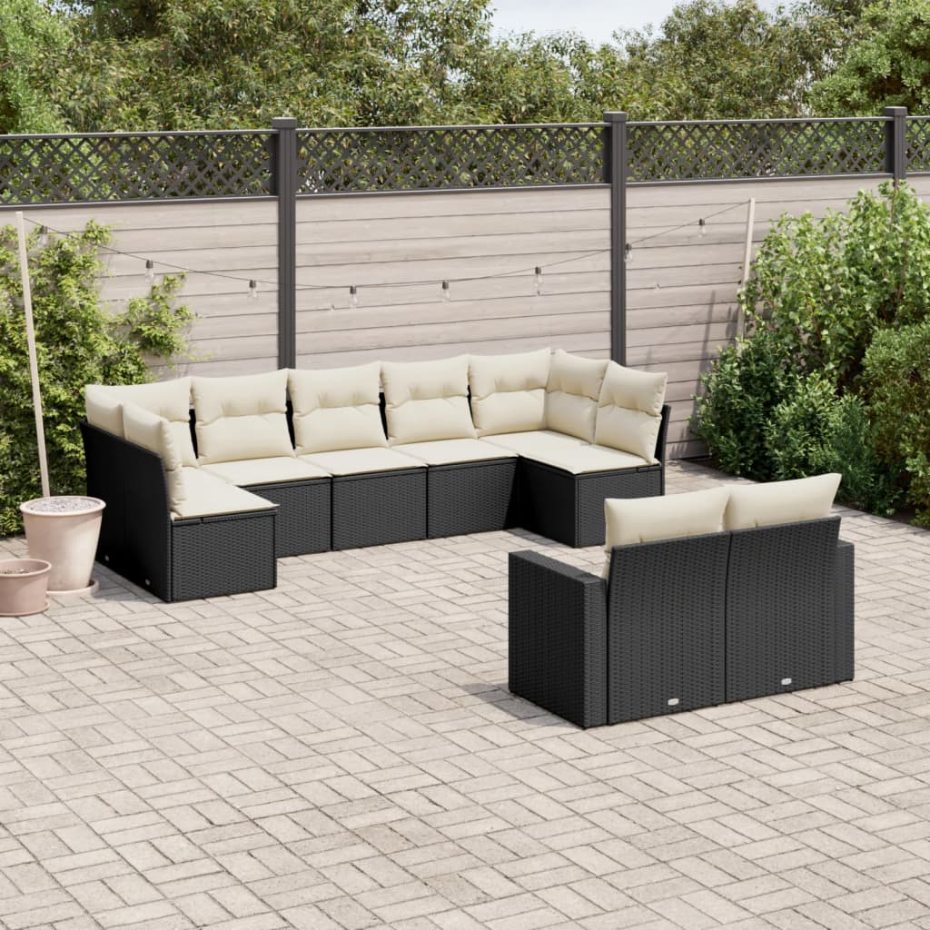 9 Pcs conjunto de sofás p/ jardim c/ almofadões vime PE preto
