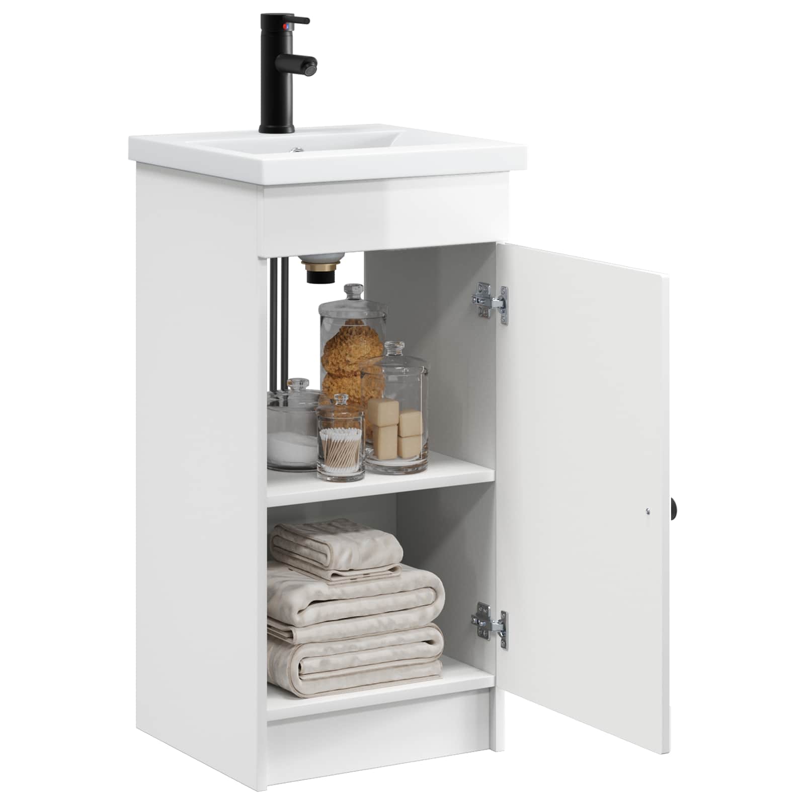 Gabinete de banheiro com pia branco brilhante 42 x 40 x 84,5 cm