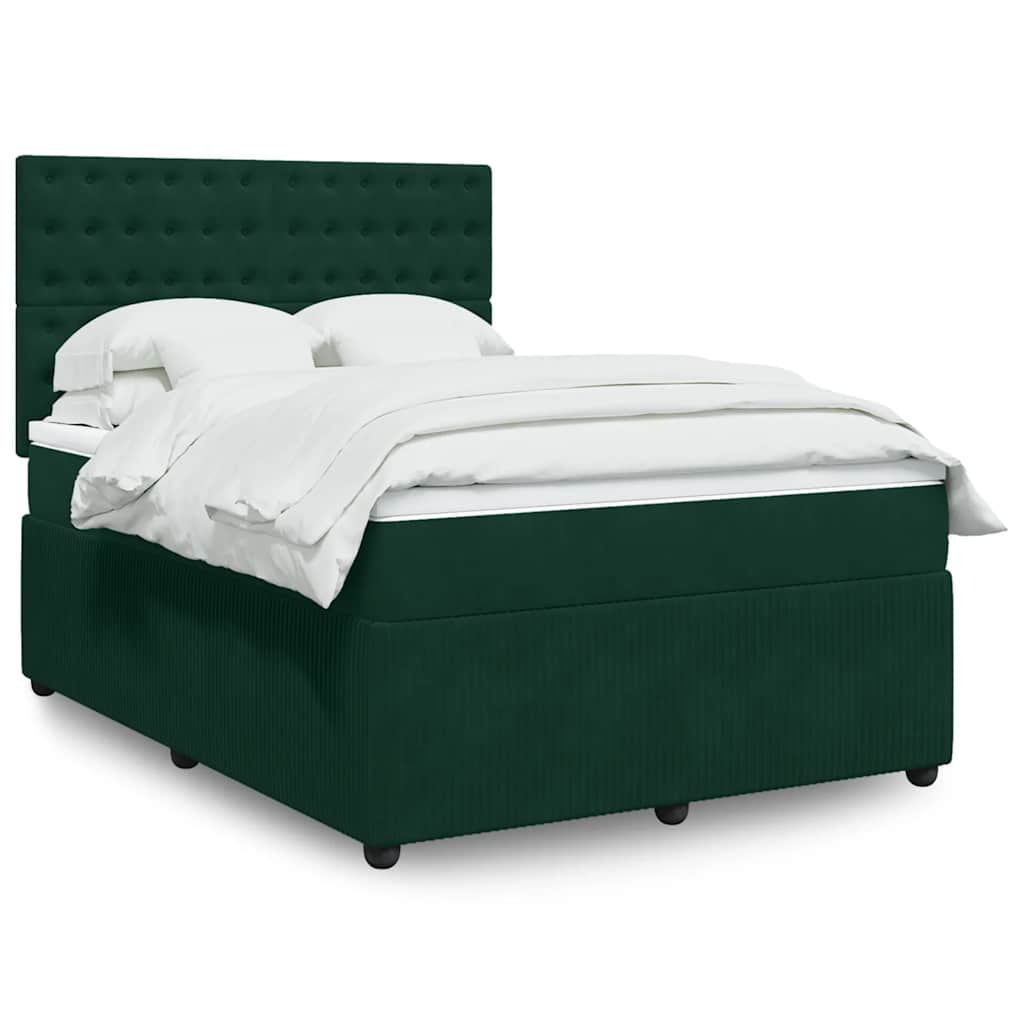 Cama com molas/colchão 140x190 cm veludo verde-escuro