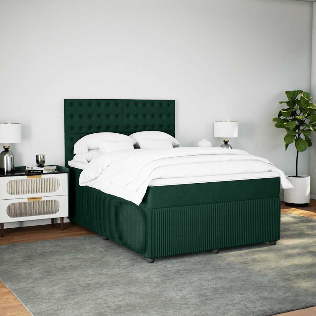 Cama com molas/colchão 140x190 cm veludo verde-escuro