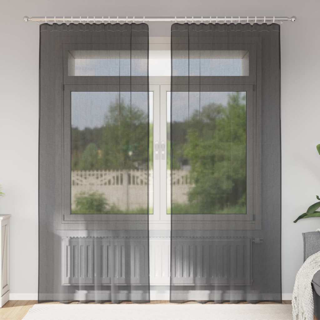 Cortinas de voile com bolsos para varão 2 pcs preto