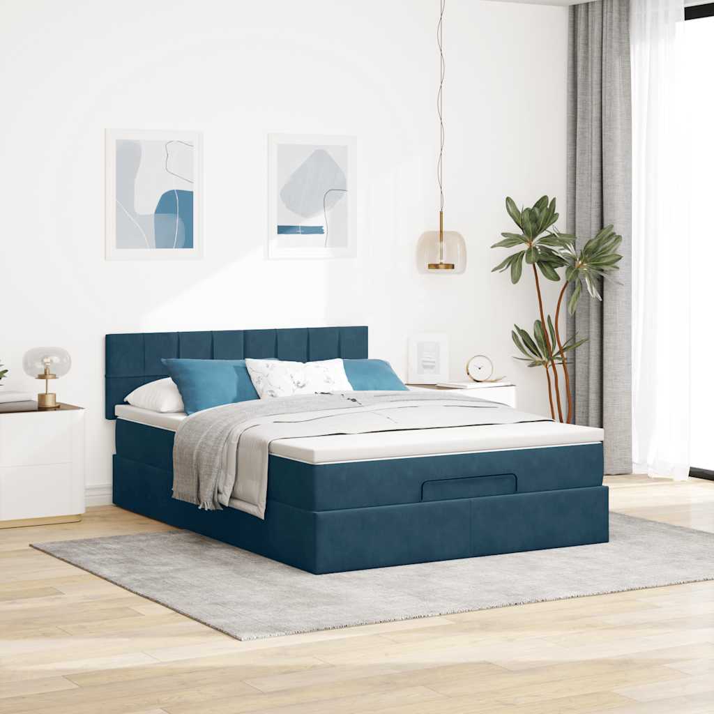 Estrutura de cama otomana com colchão 140x200 cm azul escuro