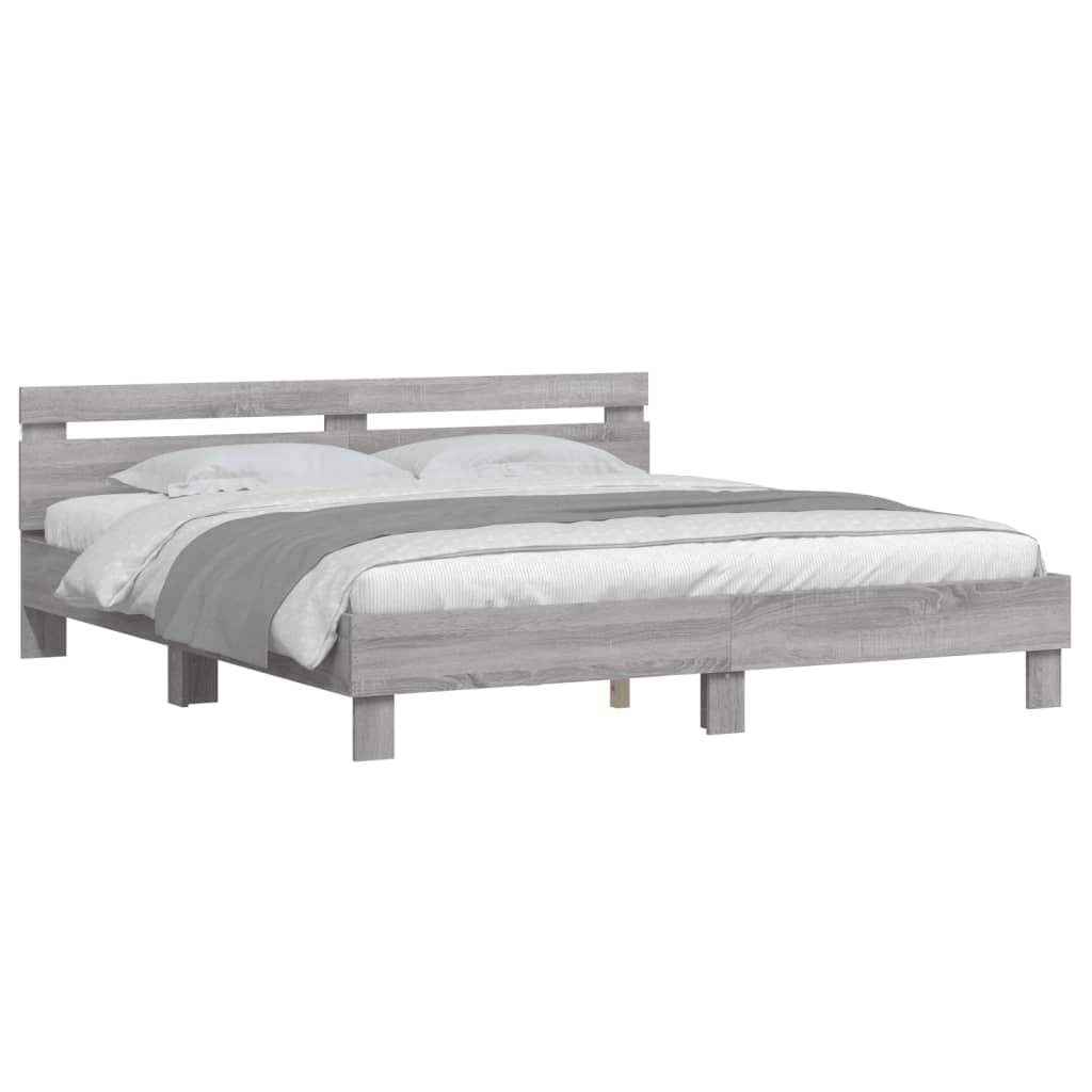 Estrutura cama c/ cabeceira/luzes LED 180x200cm cinzento sonoma