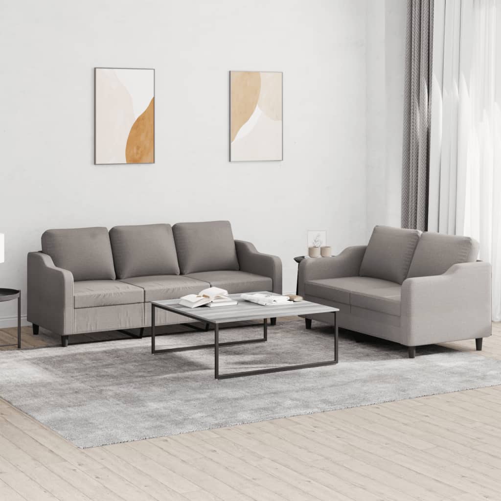 2 Pcs conjunto de sofás com almofadões tecido cinza-acastanhado