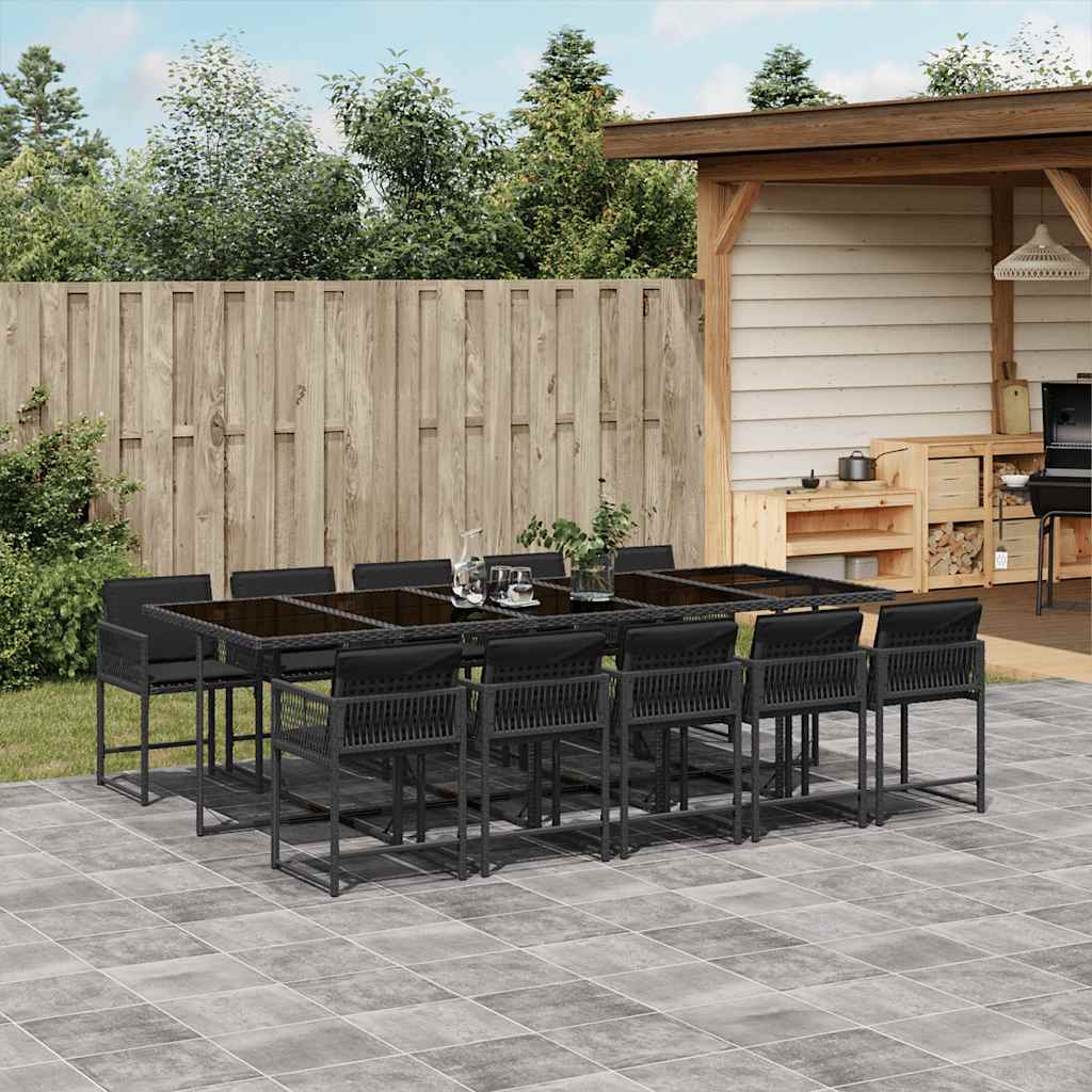 11 Pcs conjunto de jantar p/ jardim c/ almofadões vime PE preto