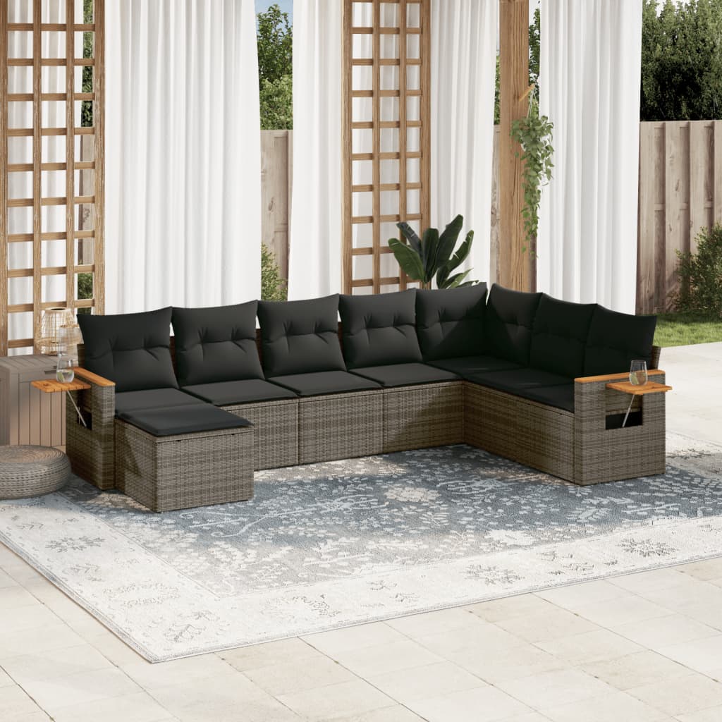 8 Pcs conjunto sofás de jardim c/ almofadões vime PE cinzento