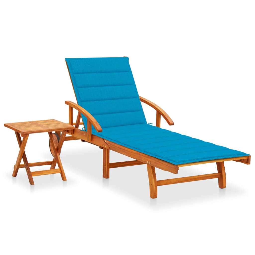 Espreguiçadeira de jardim com mesa e almofadão acácia maciça