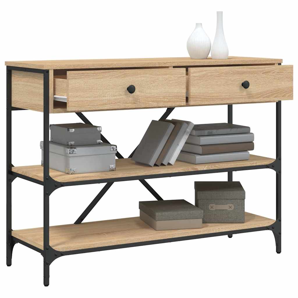 Mesa consola gavetas/prateleiras deriv. madeira carvalho sonoma