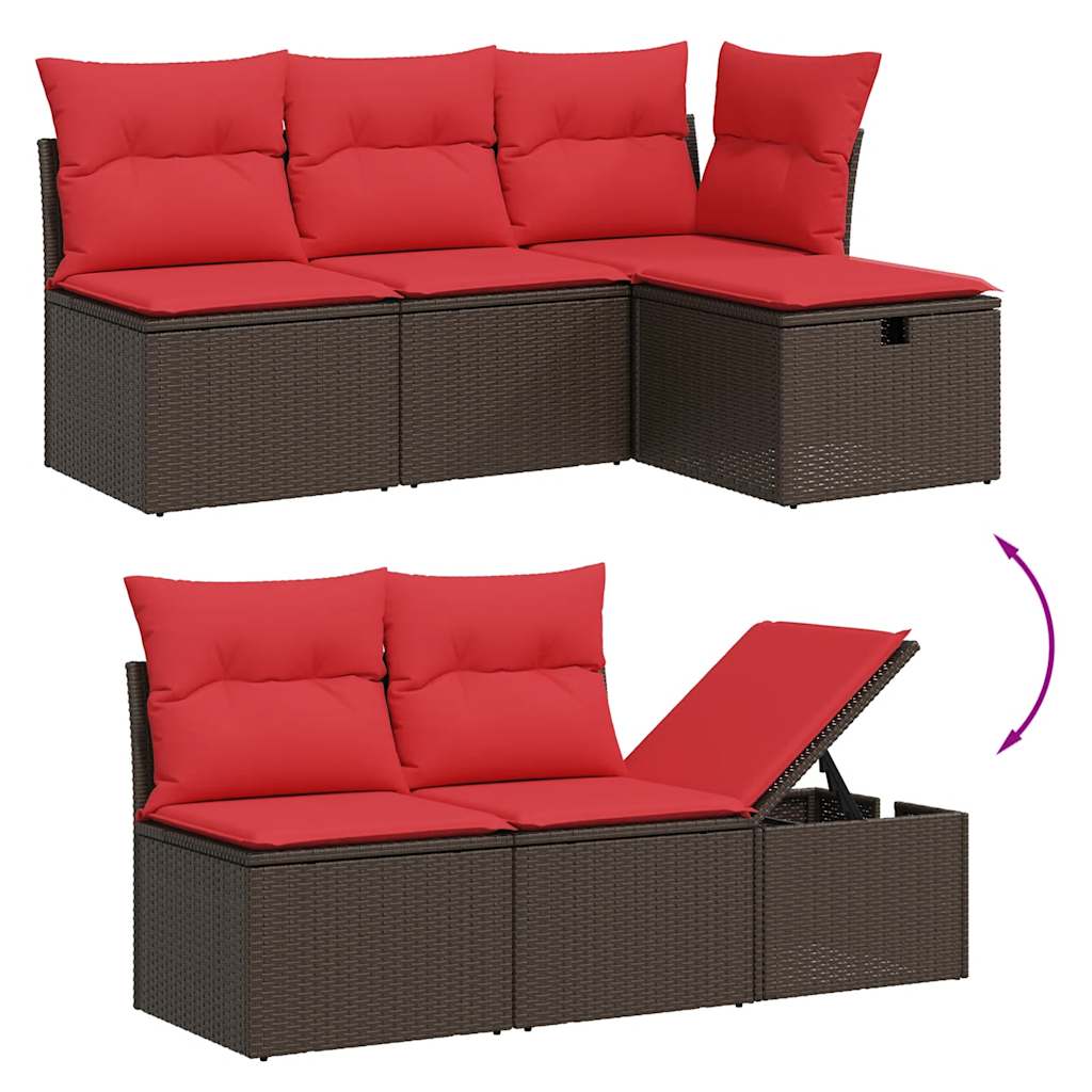 Conjunto de sofá de jardim de 5 peças com almofadas em rattan sintético marrom