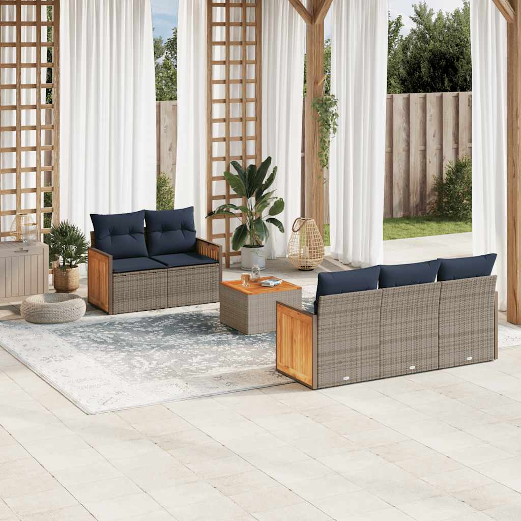 Conjunto de sofá de jardim com 6 peças e almofadas em rattan sintético cinza