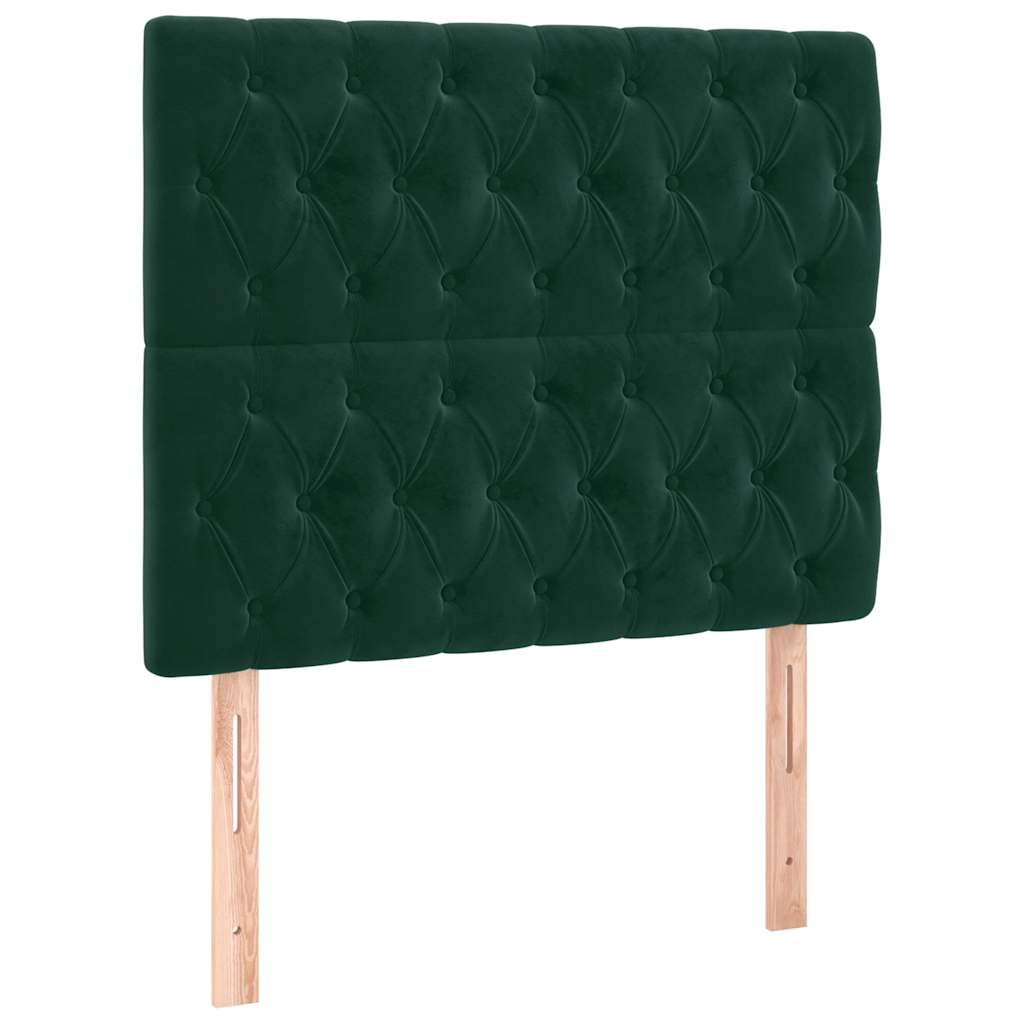 Cabeceira de cama c/ LED veludo 90x7x118/128 cm verde-escuro