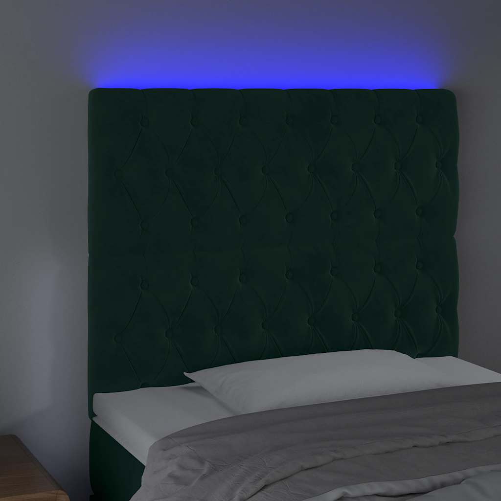 Cabeceira de cama c/ LED veludo 90x7x118/128 cm verde-escuro