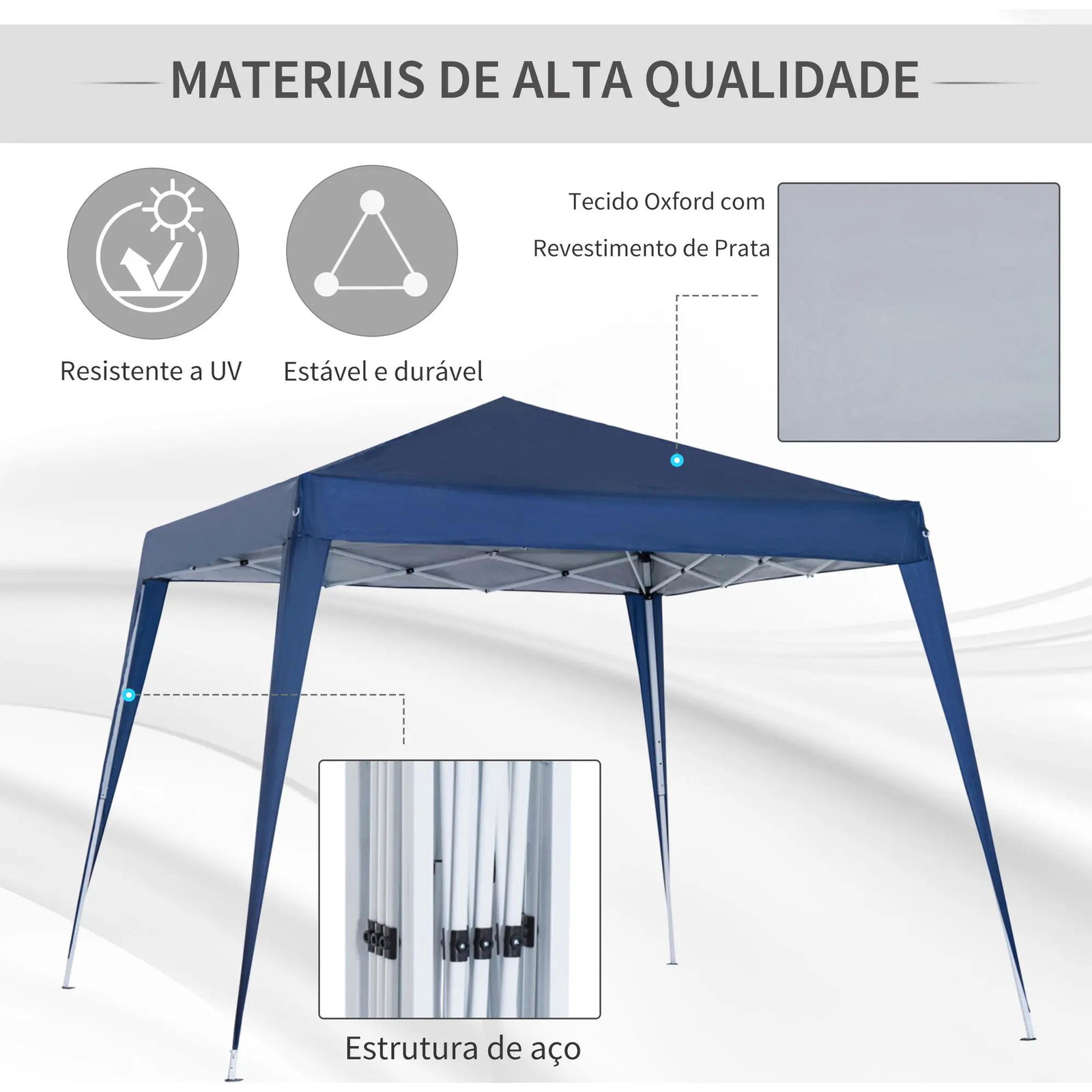 Tenda dobrável tenda com desenho pop up para jardim campismo festas eventos aço e oxford 297x297x250 cm azul