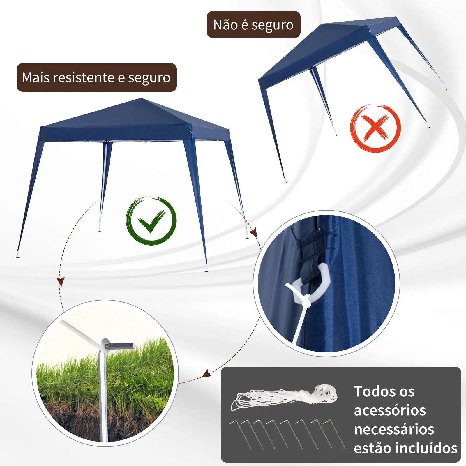 Tenda dobrável tenda com desenho pop up para jardim campismo festas eventos aço e oxford 297x297x250 cm azul