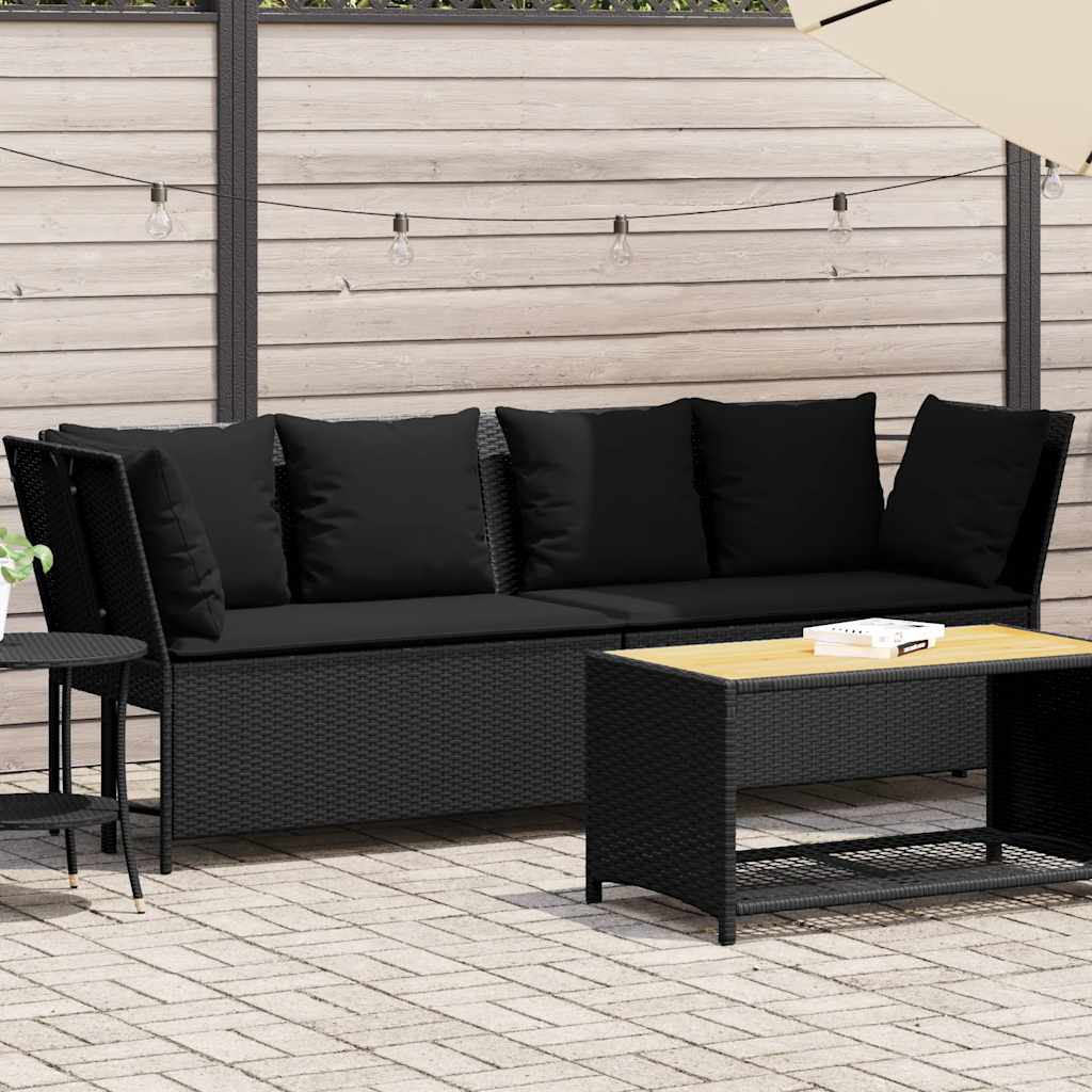 Sofá de jardim com almofadões vime PE preto