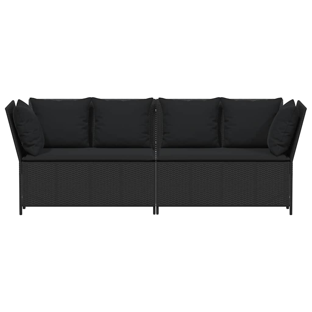 Sofá de jardim com almofadões vime PE preto