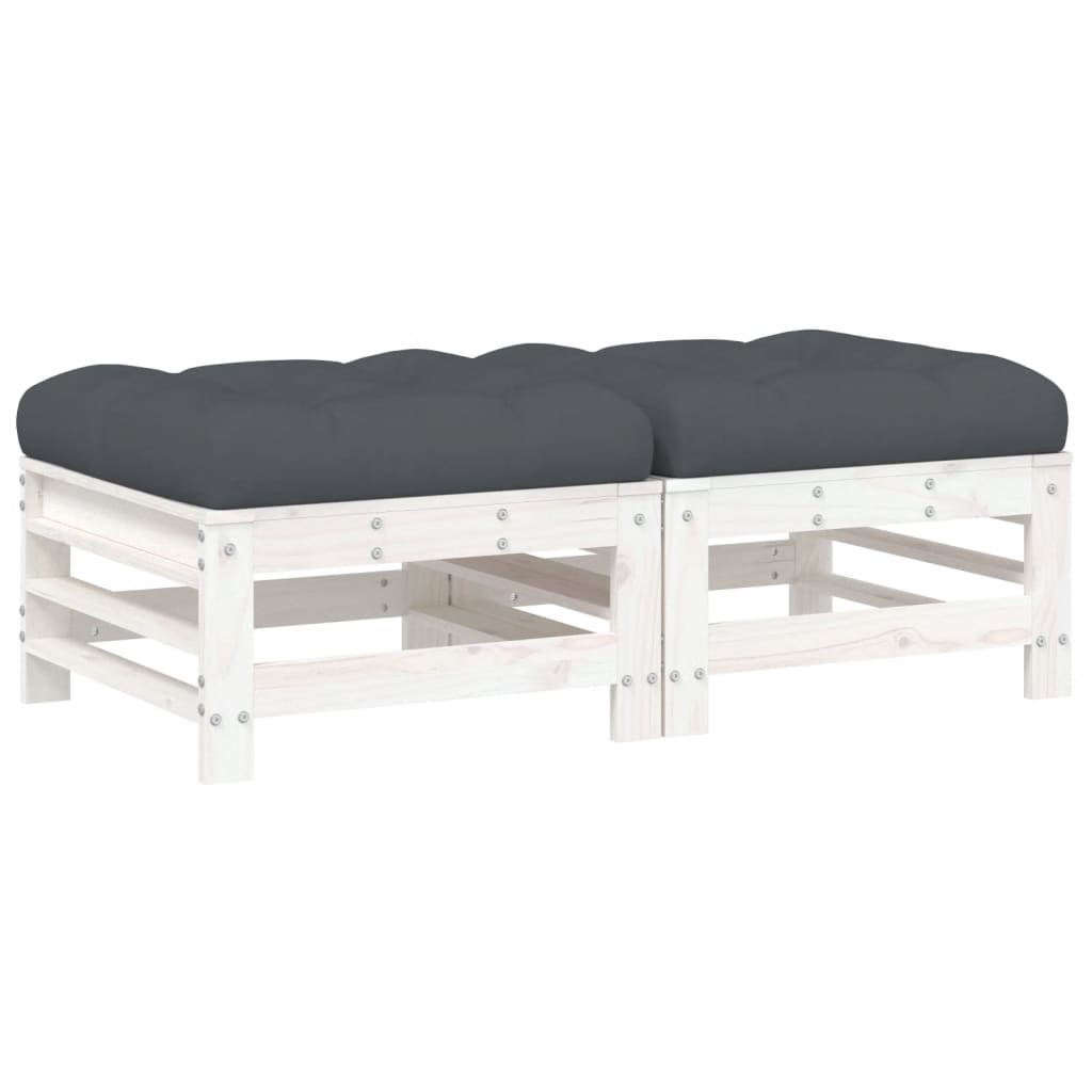 Apoios de pés p/ jardim c/ almofadões 2 pcs pinho maciço branco