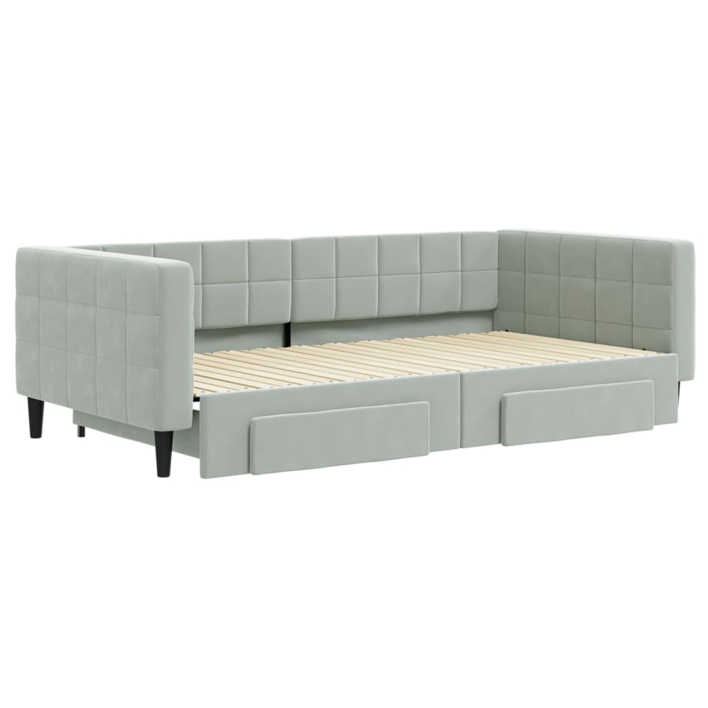 Sofá-cama c/ gavetão e gavetas 100x200 cm veludo cinzento-claro