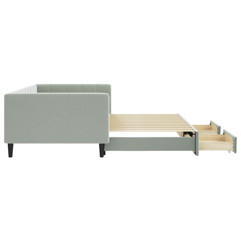 Sofá-cama c/ gavetão e gavetas 100x200 cm veludo cinzento-claro