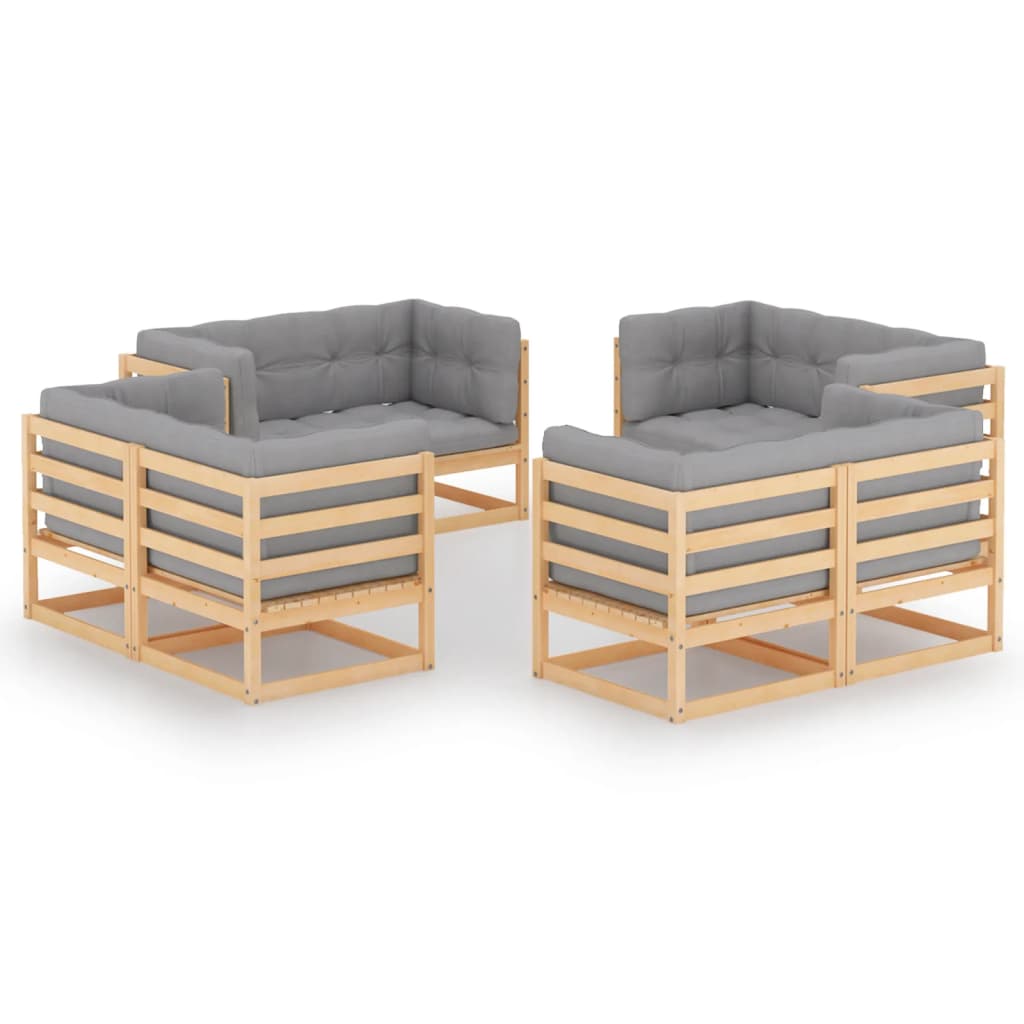 8 Pcs conjunto lounge de jardim c/ almofadões pinho maciço