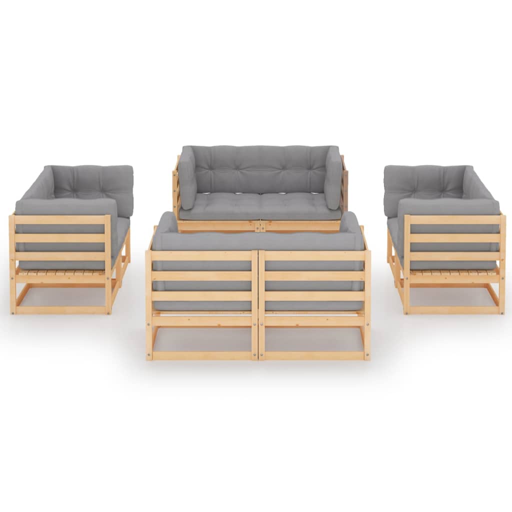 8 Pcs conjunto lounge de jardim c/ almofadões pinho maciço