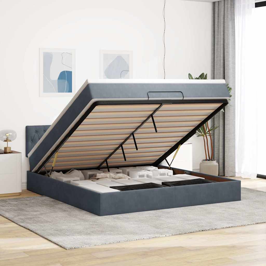 Estrutura de cama otomana com colchão 160x200cm cinzento escuro