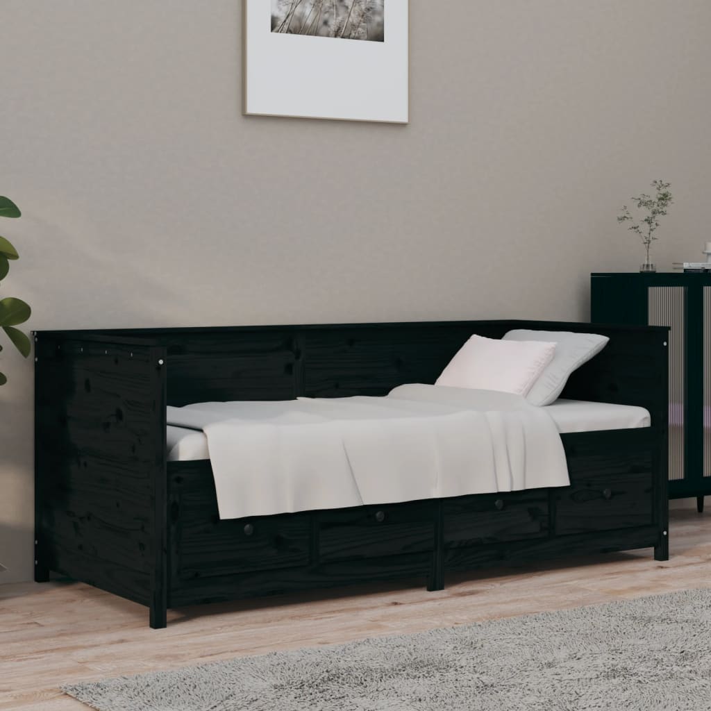 Sofá-cama 90x190 cm madeira de pinho maciça preto