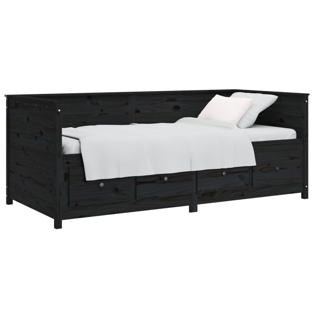 Sofá-cama 90x190 cm madeira de pinho maciça preto