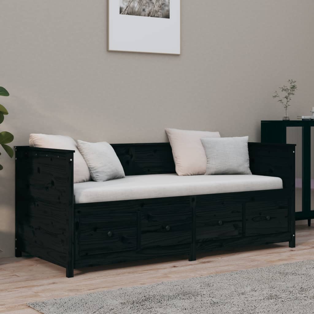 Sofá-cama 90x190 cm madeira de pinho maciça preto