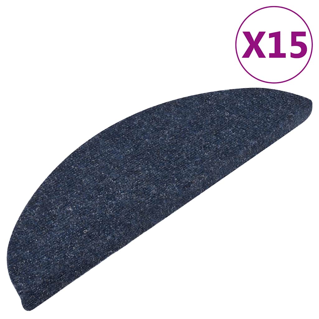 Tapetes de escada adesivos 15 pcs 56x17x3 cm azul