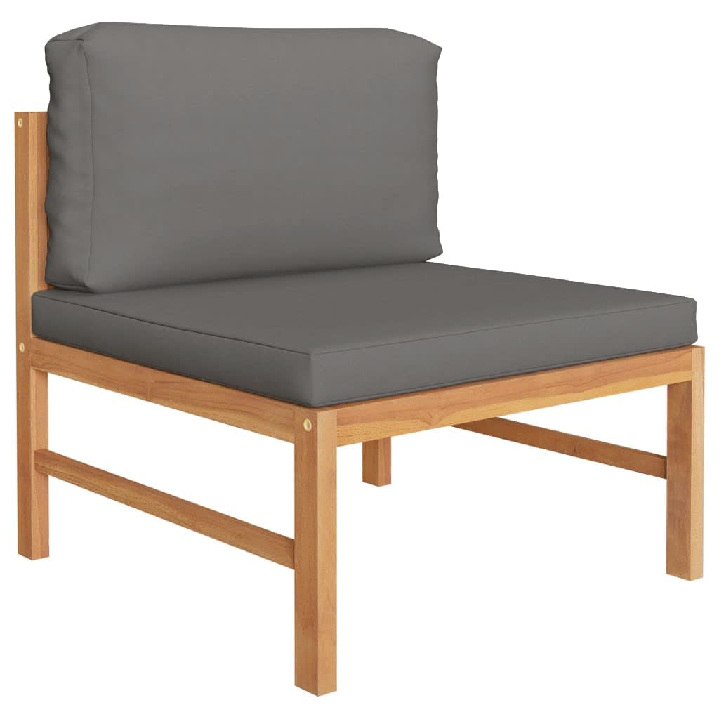 4 Pcs conj. lounge jardim c/ almofadões cinzentos teca maciça