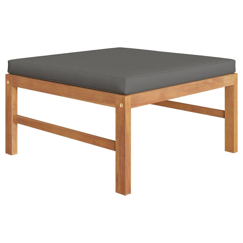 4 Pcs conj. lounge jardim c/ almofadões cinzentos teca maciça