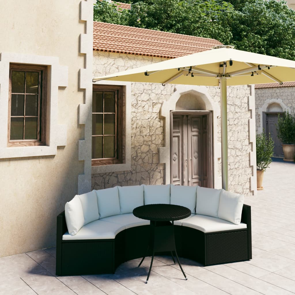 5 Pcs conjunto sofás de jardim c/ almofadões vime PE preto