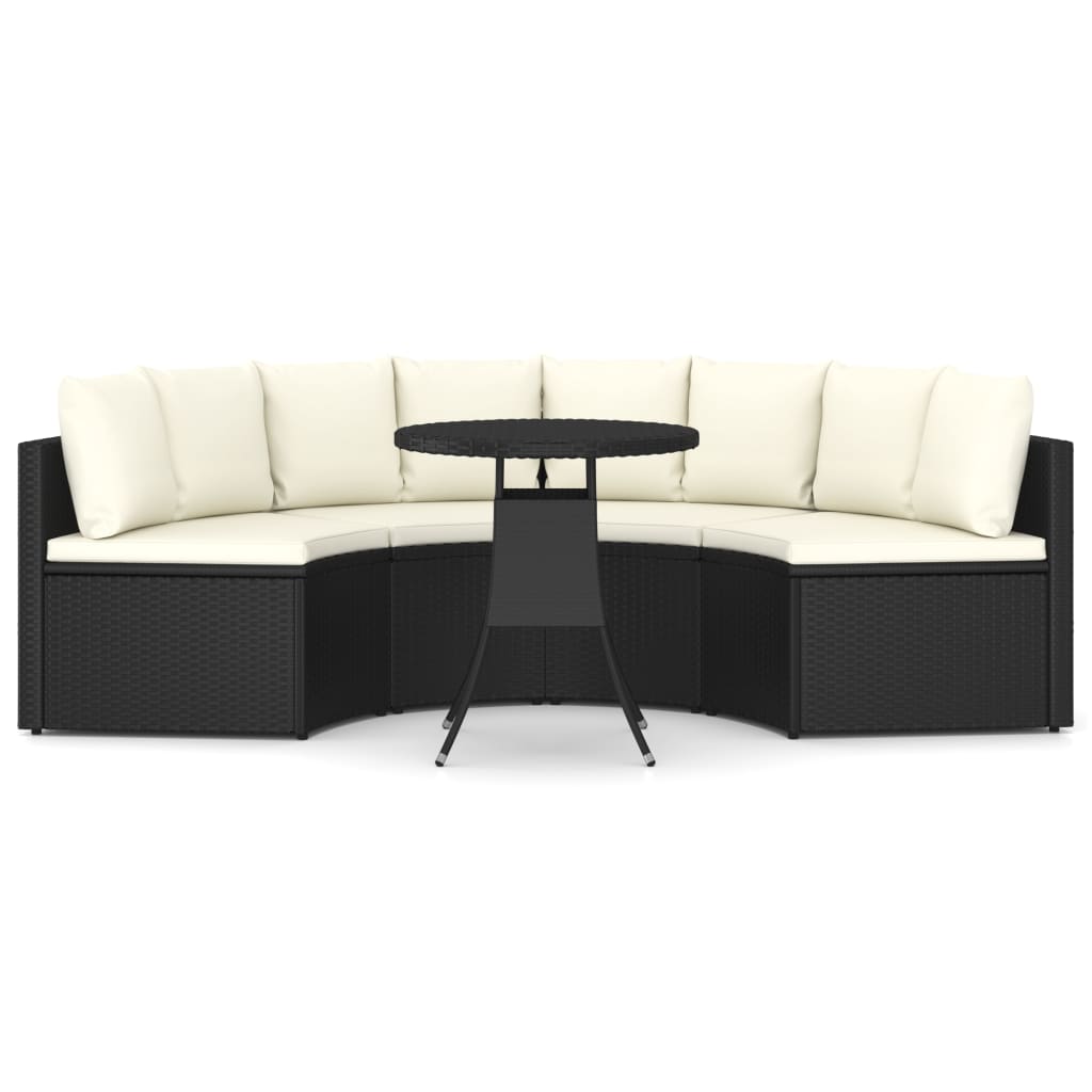5 Pcs conjunto sofás de jardim c/ almofadões vime PE preto