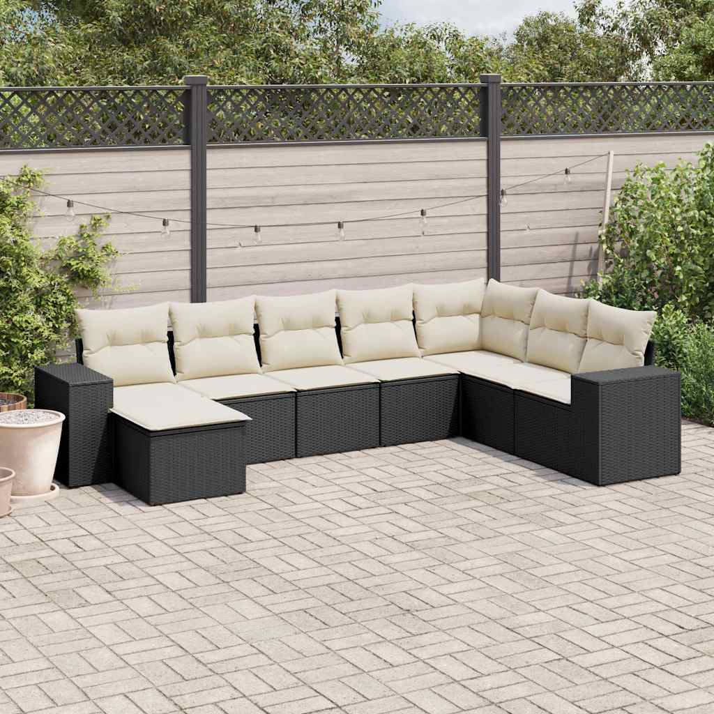 8 Pcs conjunto sofás de jardim com almofadões vime PE preto