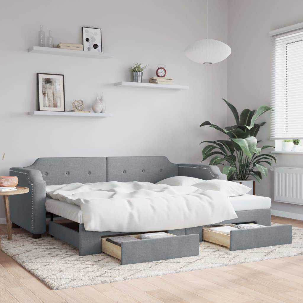 Sofá-cama c/ gavetão e gavetas 90x190 cm tecido cinzento-claro